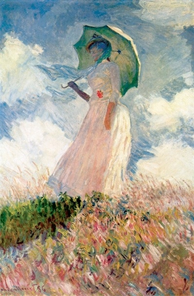 克勞德・莫內（Oscar-Claude Monet），〈持陽傘的女子・面向左〉 （Study of a Figure Outdoors: Woman with a Parasol, facing left），131 x 88公分，蛋彩、畫布，1886年， 奧塞美術館典藏（Musée d’Orsay），圖片來源：Wikimedia Commons