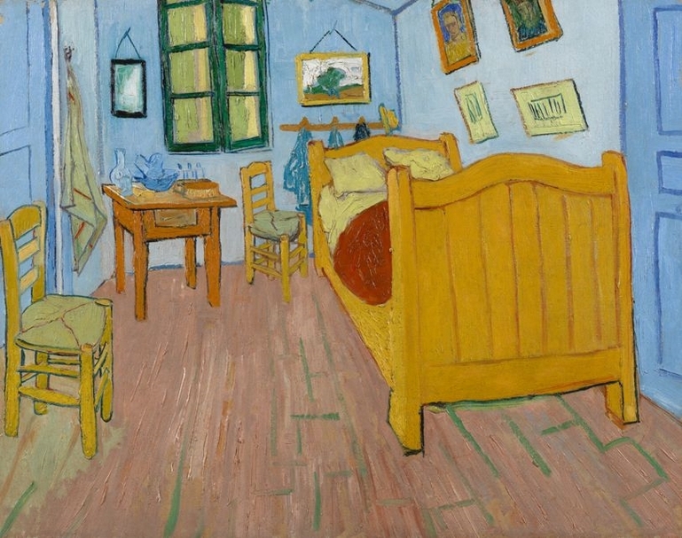 The Bedroom, Vincent van Gogh, mid October 1888, paintings, 72.4 × 91.3 centimeters, Van Gogh Museum, Amsterdam. © 2020 Van Gogh Worldwide