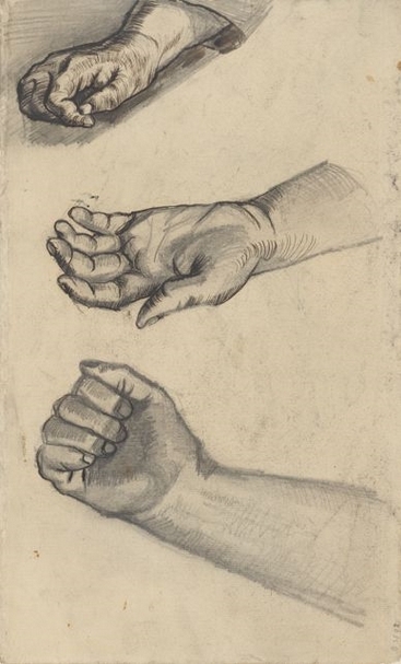 Three Hands, Vincent van Gogh, drawings, Dimensions 21.1 × 34.5 centimeters, December 1884 - May 1885, Van Gogh Museum, Amsterdam. © 2020 Van Gogh Worldwide