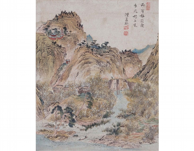 高芙蓉《梅花山水圖》，紙本墨畫淡彩，21.3×17.9公分。（MIHO MUSEUM提供）