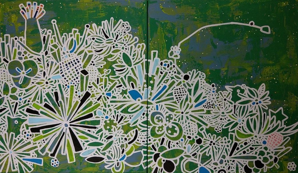 呂英菖 花園裡的奇異樹 壓克力、畫布 53x90cm 2018 圖片提供：大雋藝術