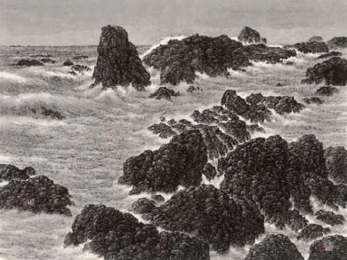 夏一夫│海景 水墨紙本 34.5x44.5cm 2012 赤粒藝術提供