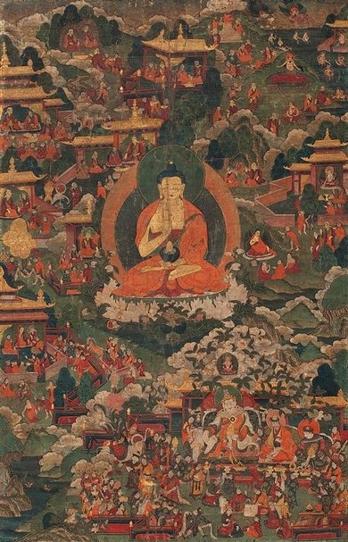 《佛本生故事唐卡》，棉布礦物膠彩，88x56.5cm，18世紀，西藏。（湛然國際提供）