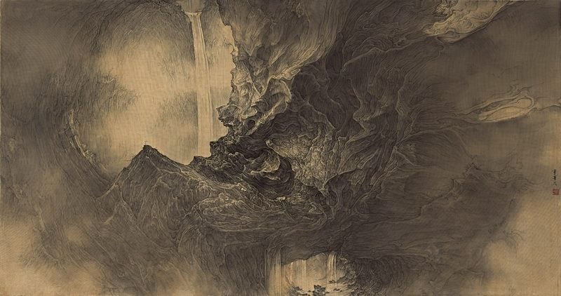 李華弌《仙山—天景通》．絹本水墨．91×172 cm。
