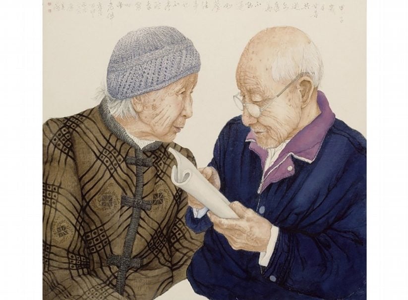 廖美蘭，我跟你說，水墨、布，80x77cm，2016。