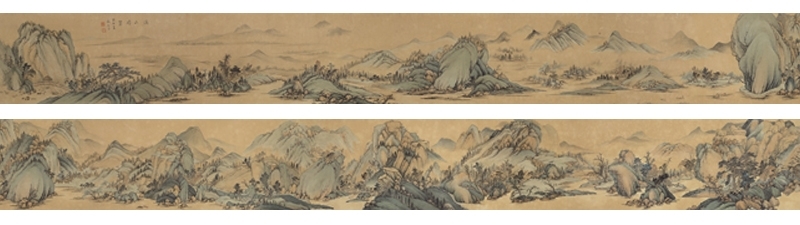 盛元芳1963年作〈溪山晴翠〉，設色絹本，26.5×455公分。圖為畫心。（圖︱新光國際）