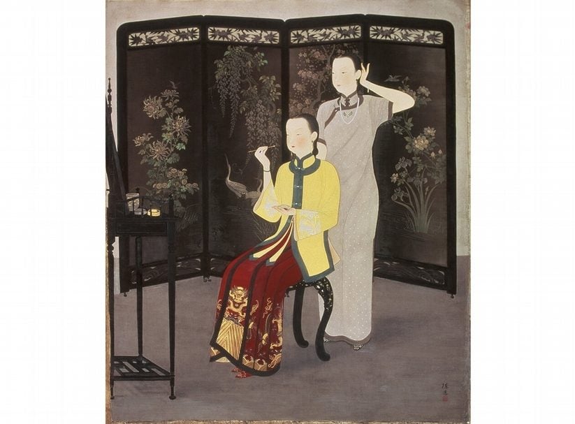 陳進1936年作〈化妝〉,膠彩絹本,212×182公分。同年入選日本春季帝展。