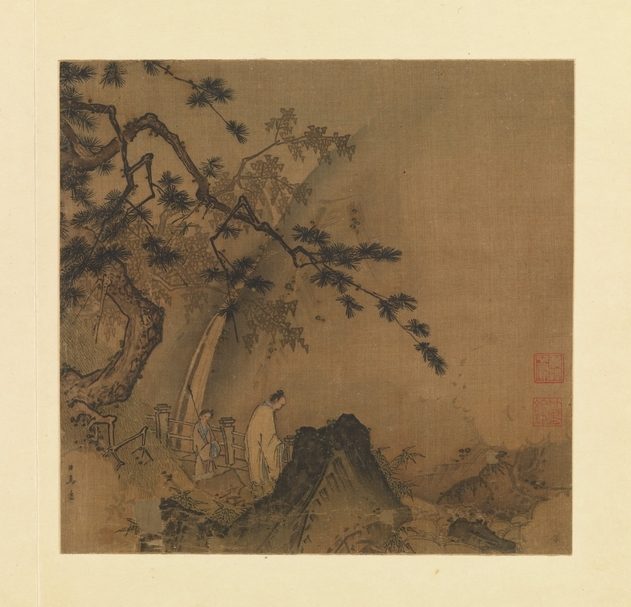 南宋，馬遠《高士觀瀑圖》，冊頁，絹本。（來源：The Metropolitan Museum of Art）