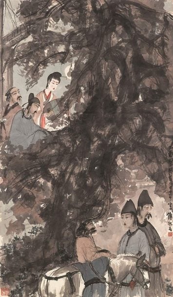 中國書畫:傅抱石1945年作〈琵琶行〉,鏡框設色紙本,113×66公分,估價待詢。圖片提供:佳士得香港
