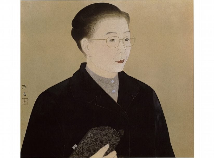 陳進1965年〈思〉,膠彩絹本,45×51公分,在病中所畫自畫像。