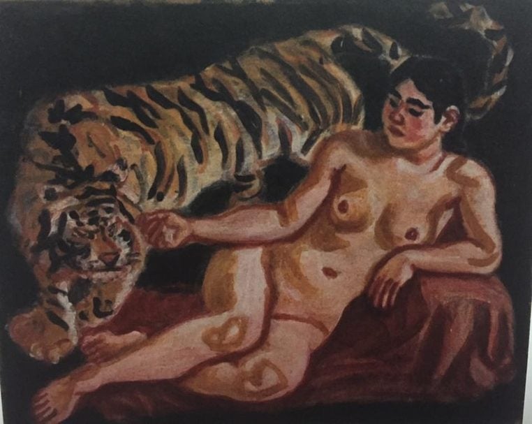 梅原龍三郎（Umehara Ryuzaburo）於1931年的作品《裸婦與虎》。圖片提供：北師美術館