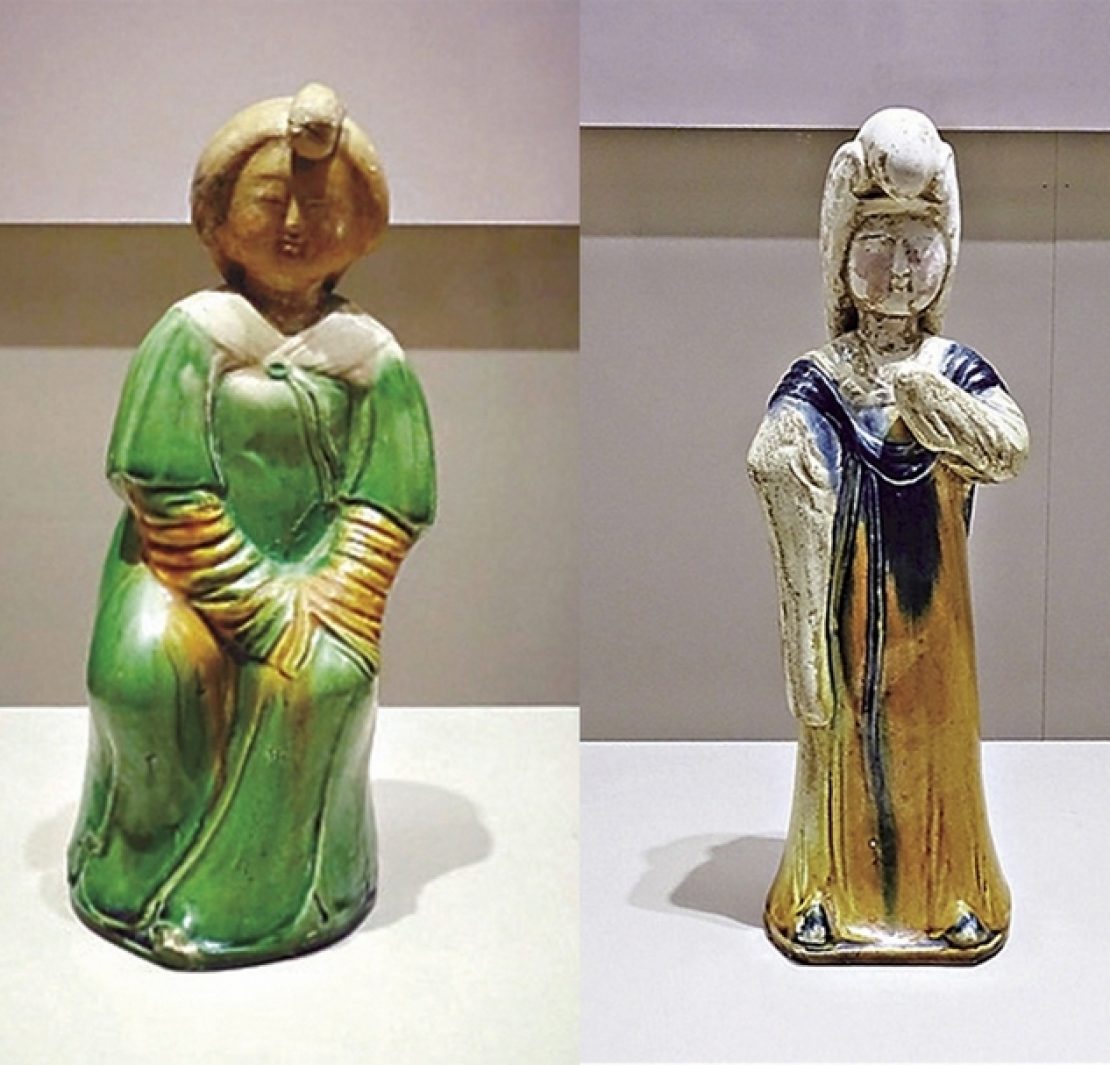 唐時代 唐三彩婦人俑 高さ約35cm - 工芸品