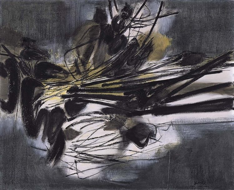 朱德群《第九十號構圖》．油彩、畫布．82×100 cm．1961。圖｜保利香港