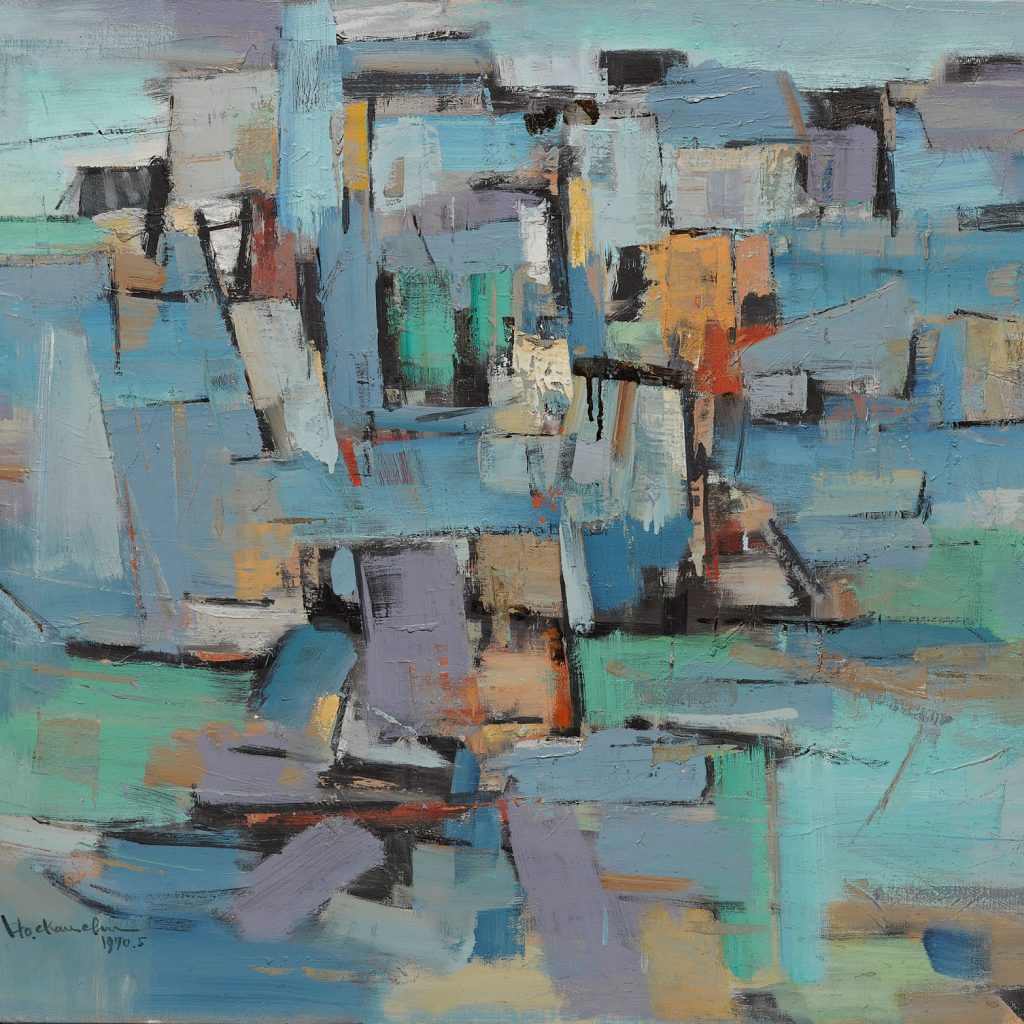 何肇衢作品〈河畔〉，1970年，油畫，國立台灣美術館典藏。