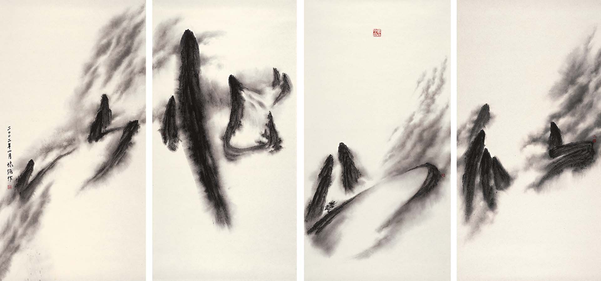羅揚傑家族收藏的靳埭強《似山非山》（2002）。（羅揚傑提供）