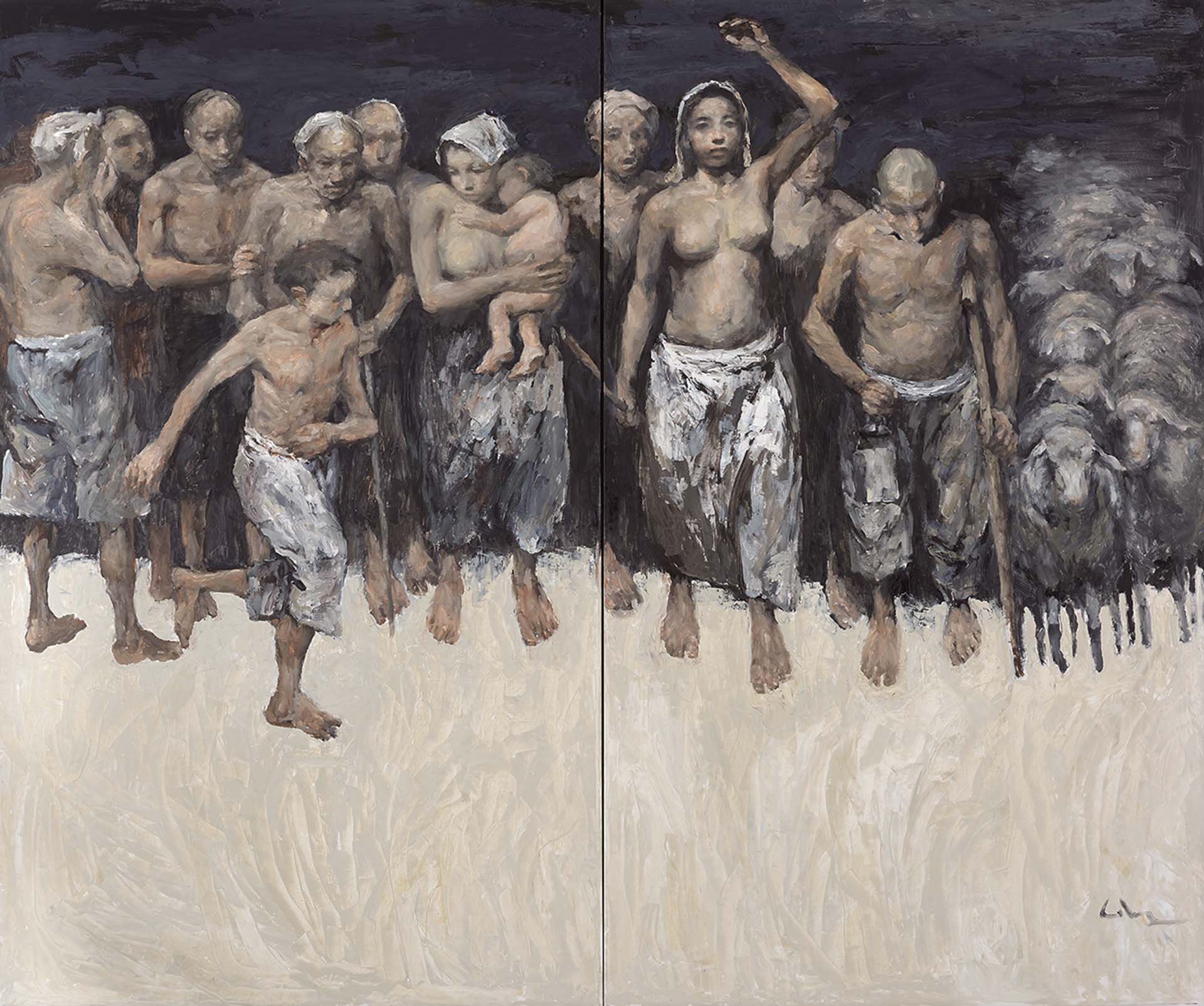 岑龍，《追逐星光的人們》，油彩、畫布，200×240cm，2021。（涵藝術提供）