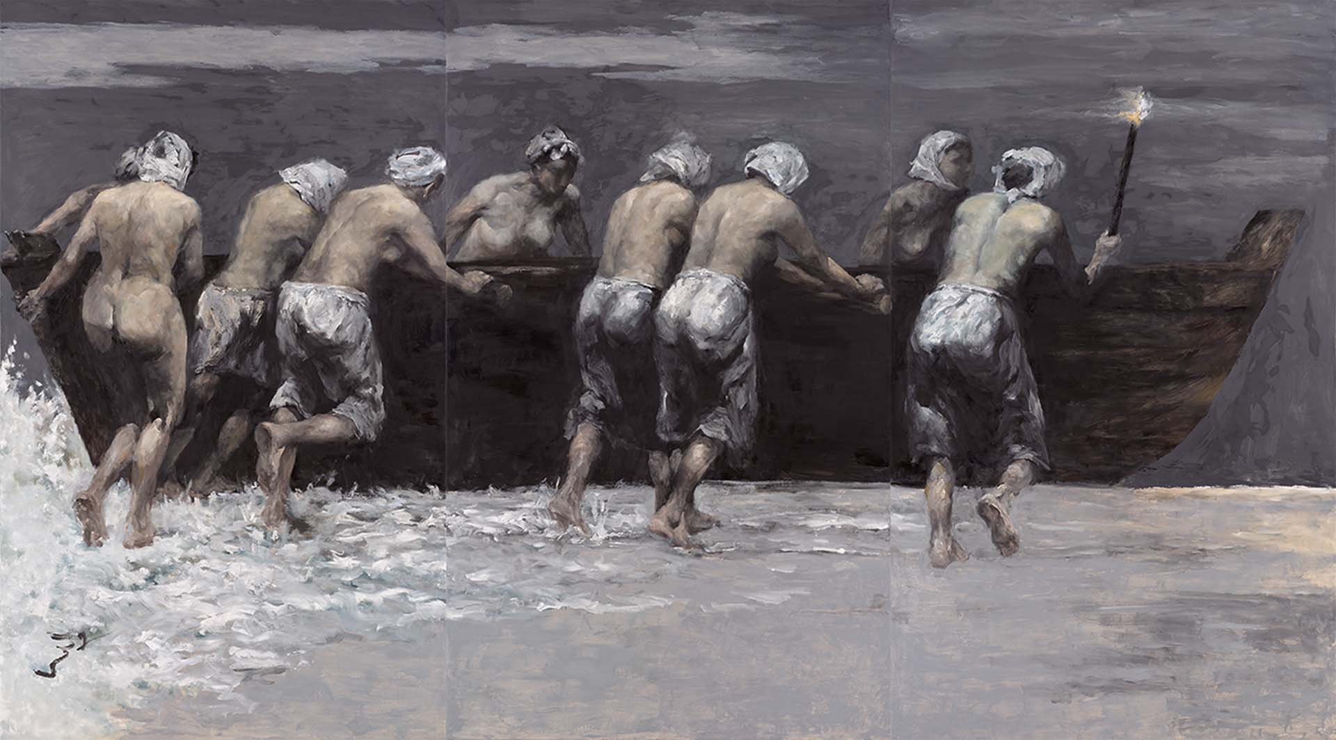 岑龍，《海女祭》，油彩、畫布，200×360cm，2019。（涵藝術提供）