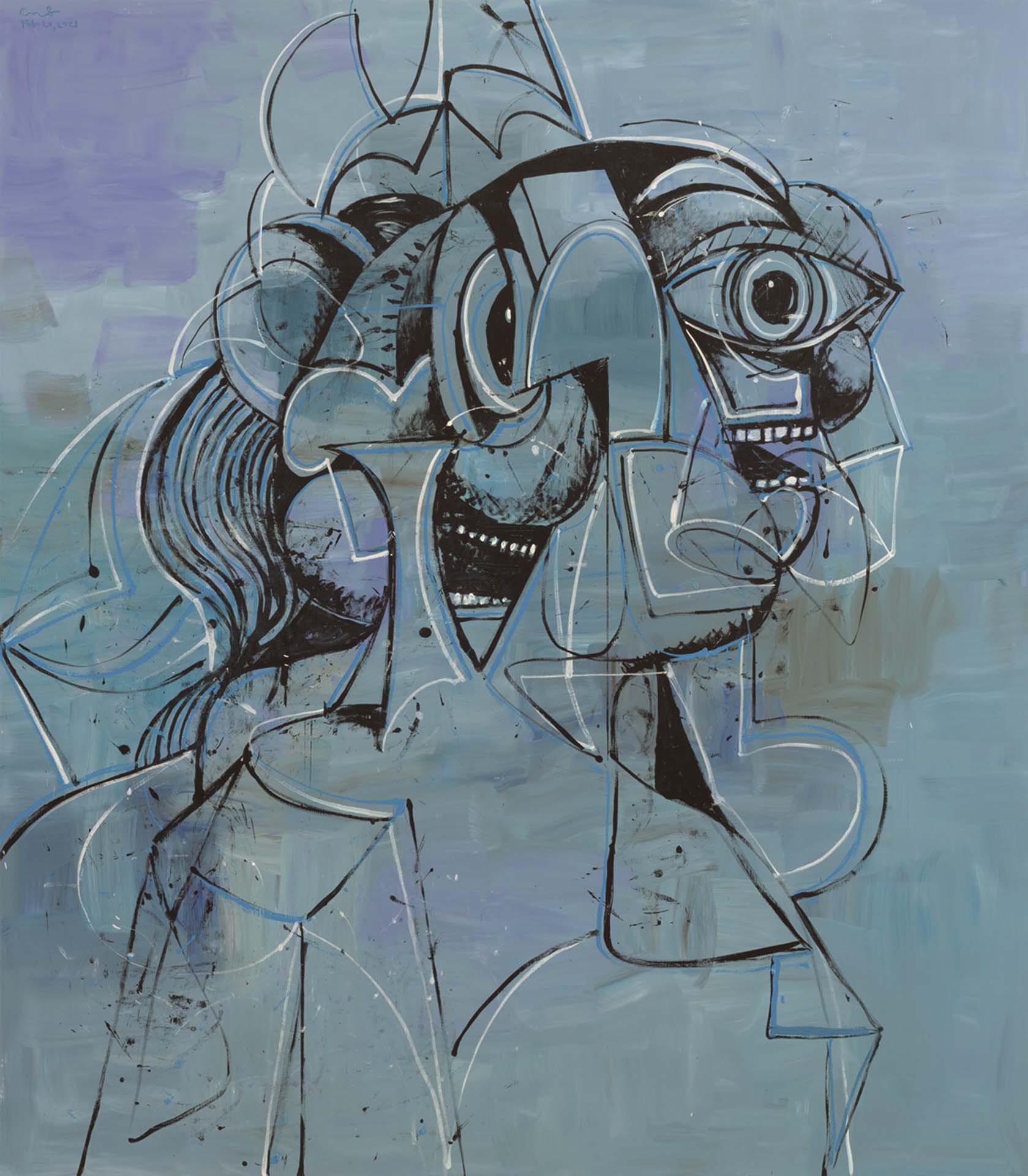 喬治．康多，《藍調圖像—A小調》（Blues in A Minor），油彩、麻布，203.2×177.8cm，2021。（© George Condo，攝影／Lance Brewer， Courtesy the artist and Hau…