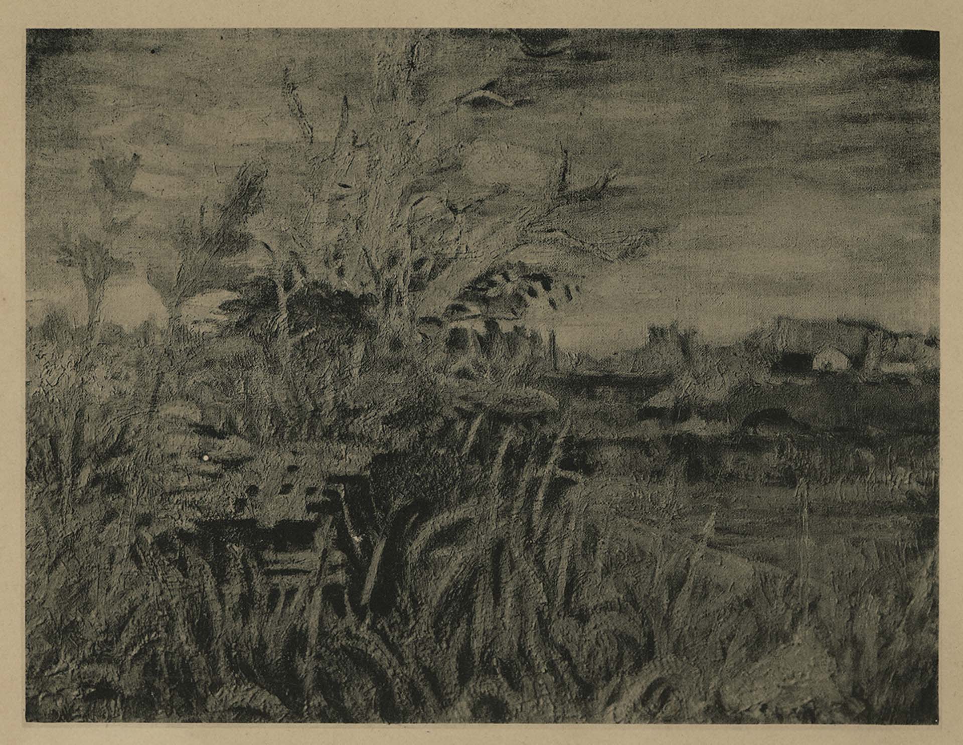 吳松妹，《枯木風景》，油彩、畫布，1928，第2回臺展圖錄。