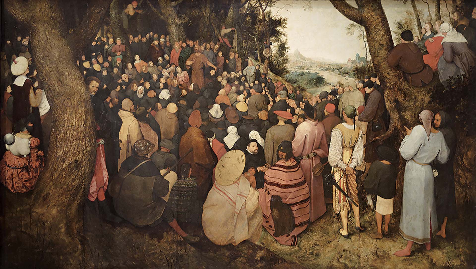 老布勒哲爾,《施洗者約翰傳道》,油彩、木板,95×160.5cm,1566。(©Wikipedia)