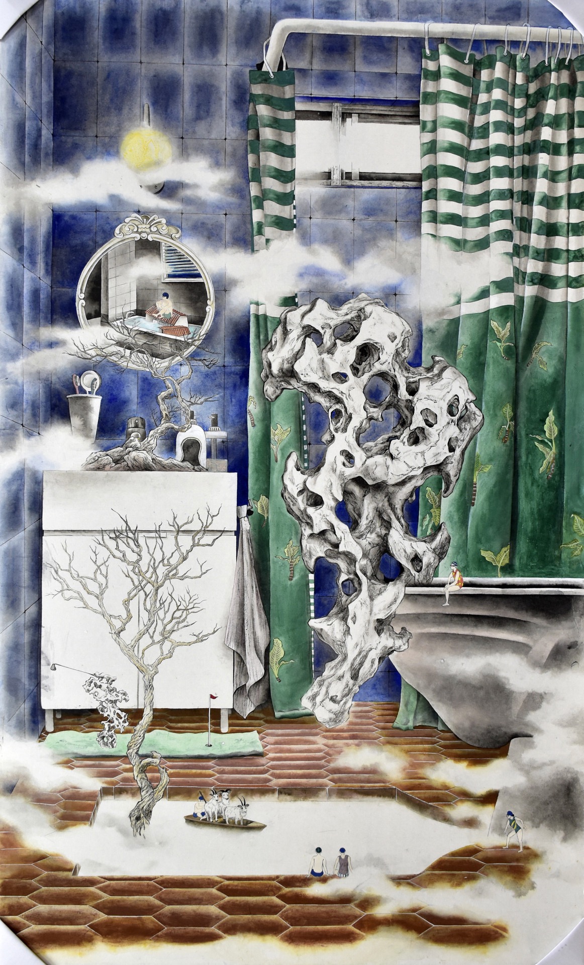 張亞蓁《太湖老人》，水墨設色，135x83cm，2021。（國立高雄科技大學提供）