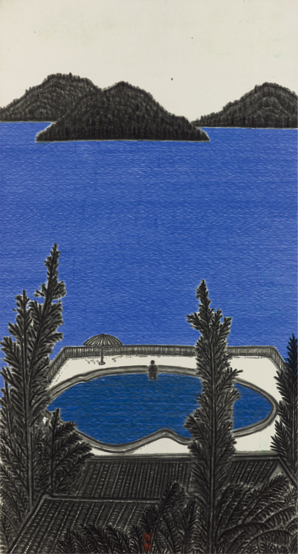 倪再沁，《藍藍的海》，182 x 96.5cm，2004-2008。（國立臺灣美術館提供）