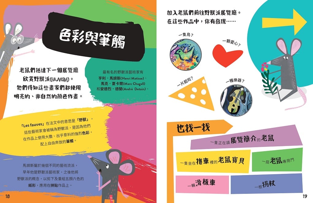 書籍內頁──在每一間展覽廳裡，可以看到許多藝術家的名字及了解到他們所代表的流派和想法
