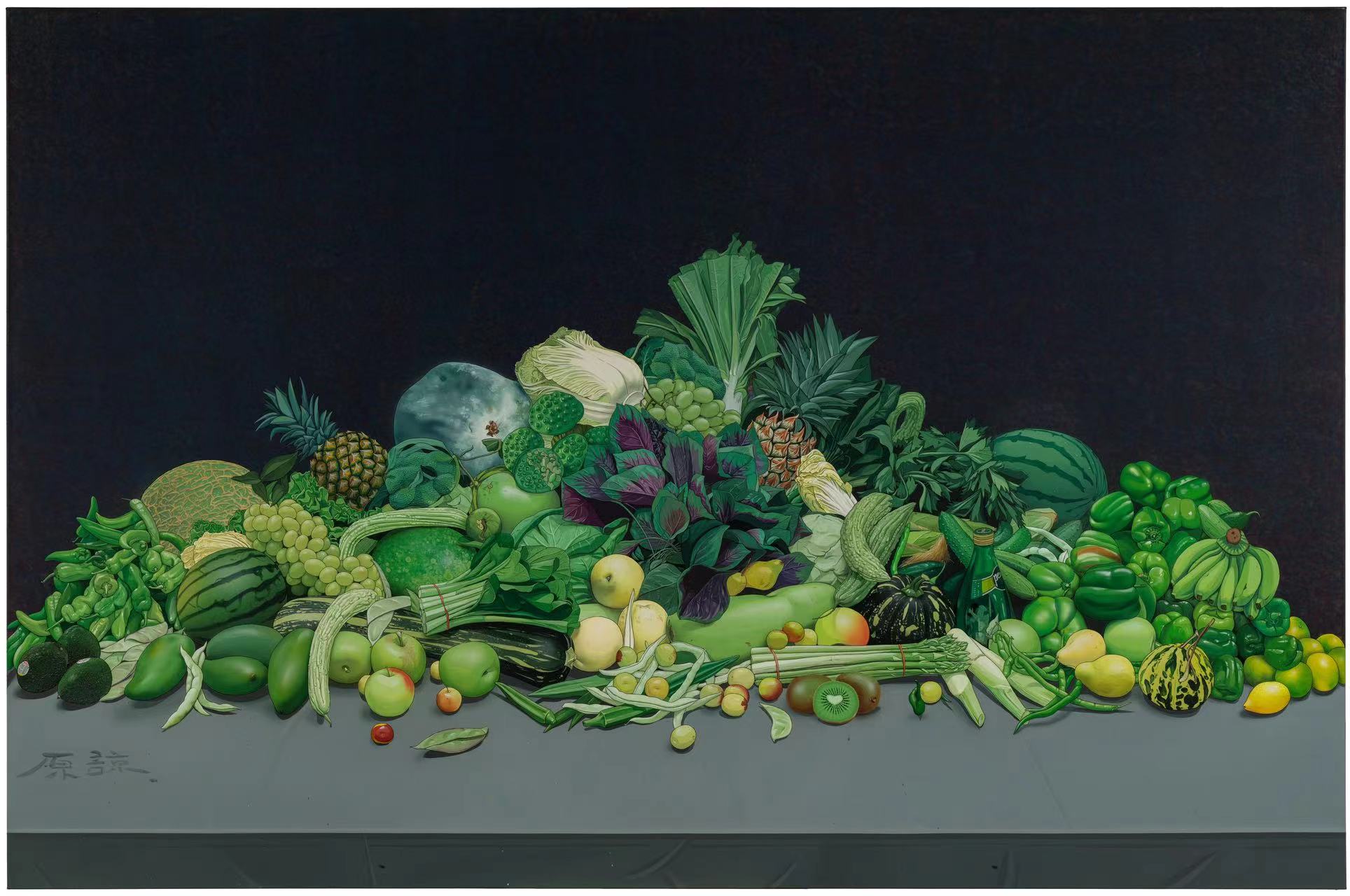 藝術家陳飛的布面丙烯作品《原諒》(2020)‵,恰好與當下上海關於蔬菜的話題不期而遇(陳飛提供)