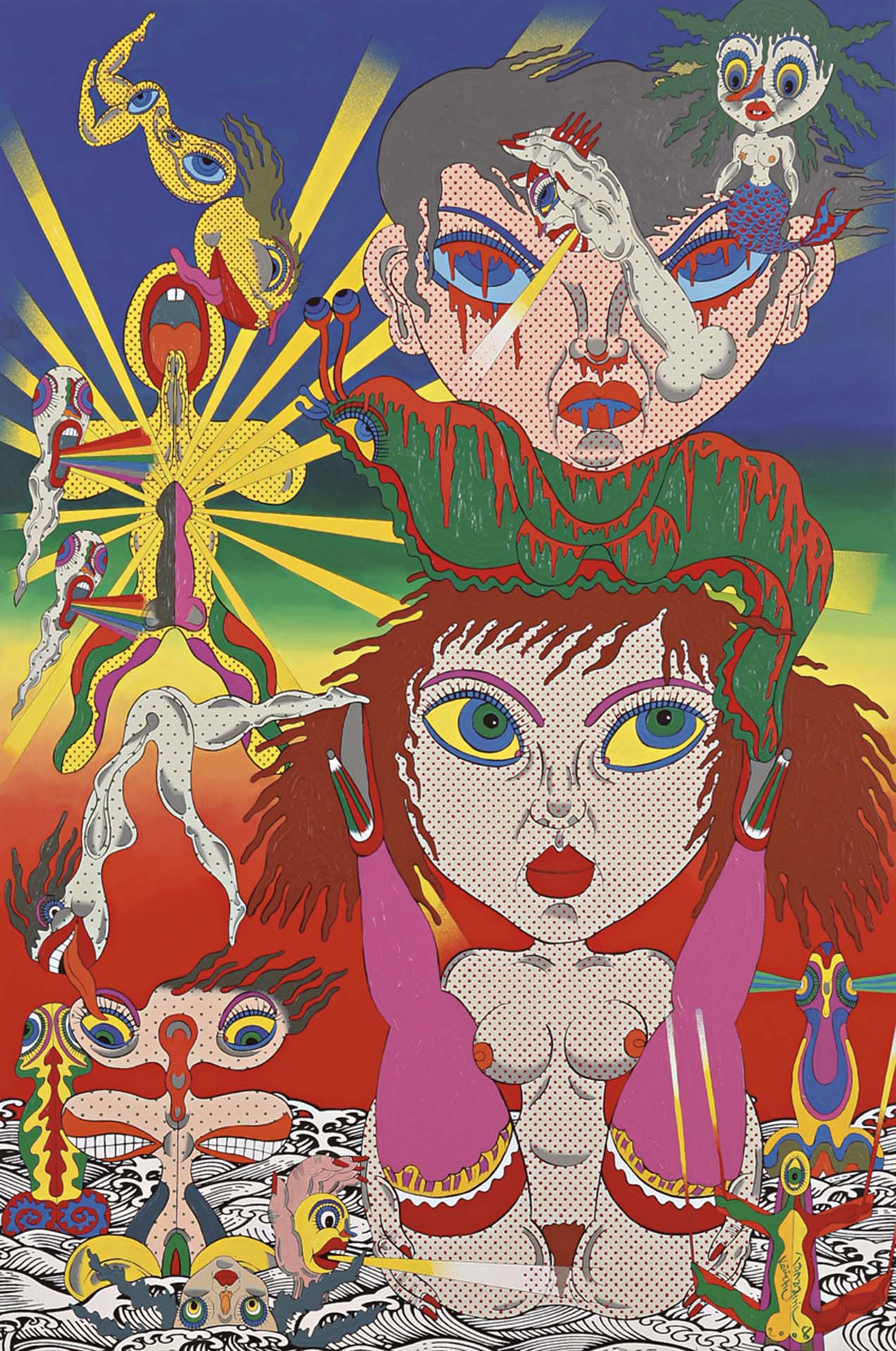 田名網敬一,《Seaside Eros,壓克力、畫布,145.5× 97 cm,2008。(也趣藝廊提供)