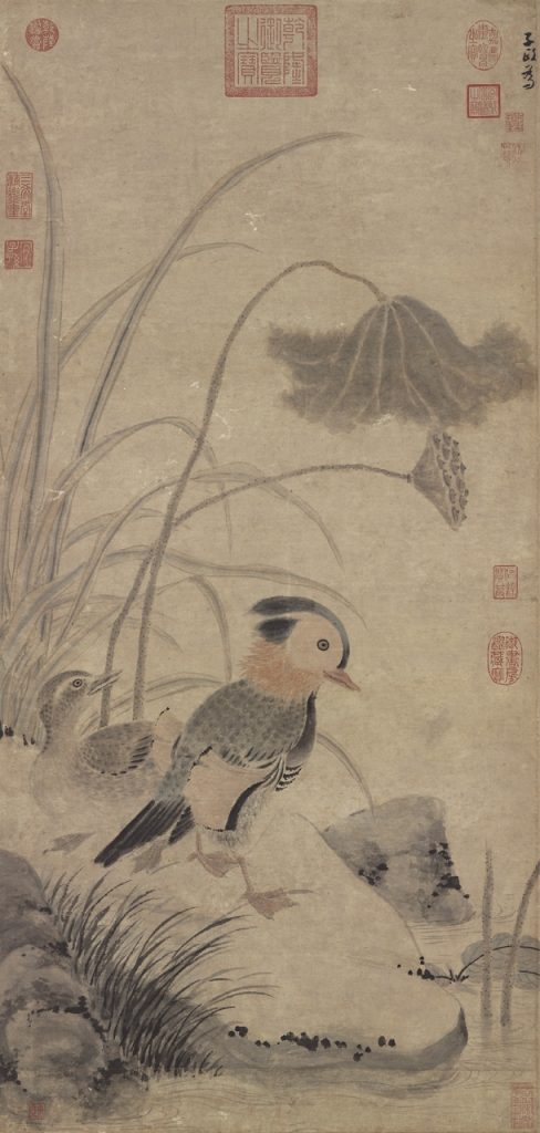 2-元-張中枯荷鸂鶒，紙本設色，96.4x46