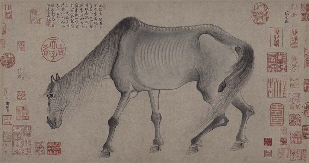 宋 龔開〈駿骨圖〉，紙本水墨，30×68.1公分，大阪市立美術館藏。