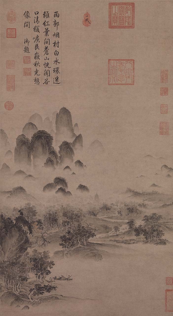 宋徽宗〈溪山秋色圖〉，紙本淺設色，97×53公分，國立故宮博物院藏。