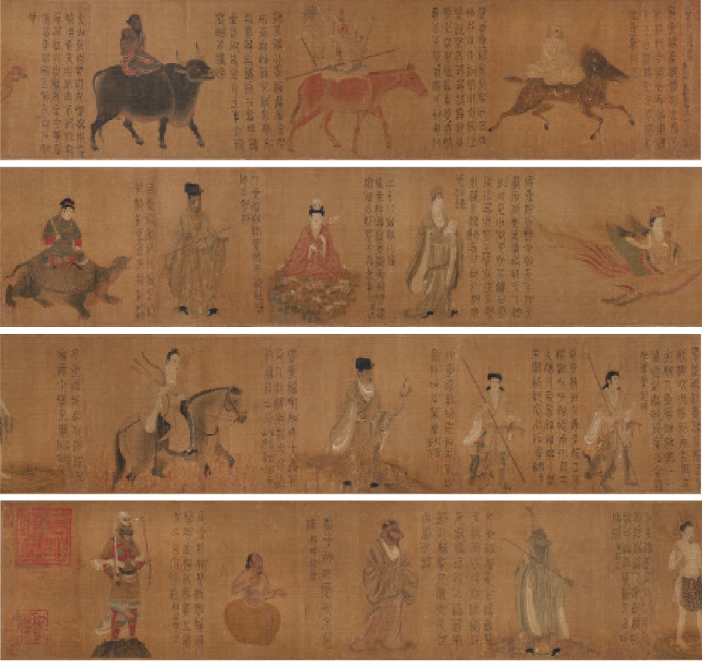 梁 張僧繇〈五星二十八宿神形圖〉，絹本設色，27.5×489.7公分，大阪市立美術館藏。