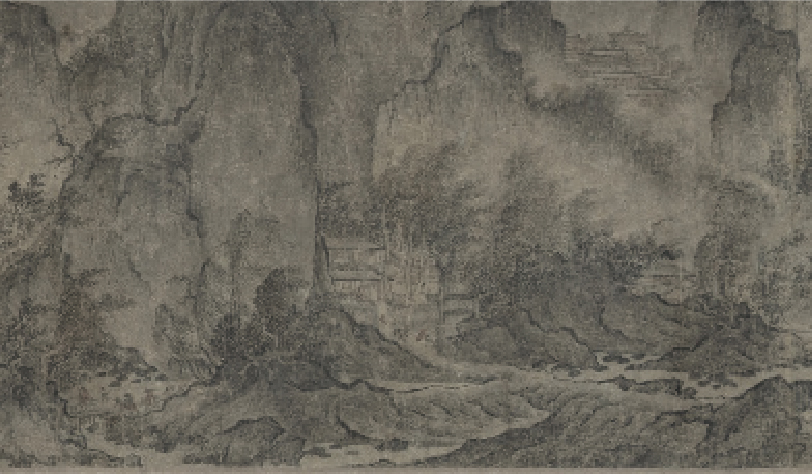 宋 燕文貴〈江山樓觀圖〉局部，紙本淺設色，32×161公分，大阪市立美術館藏。