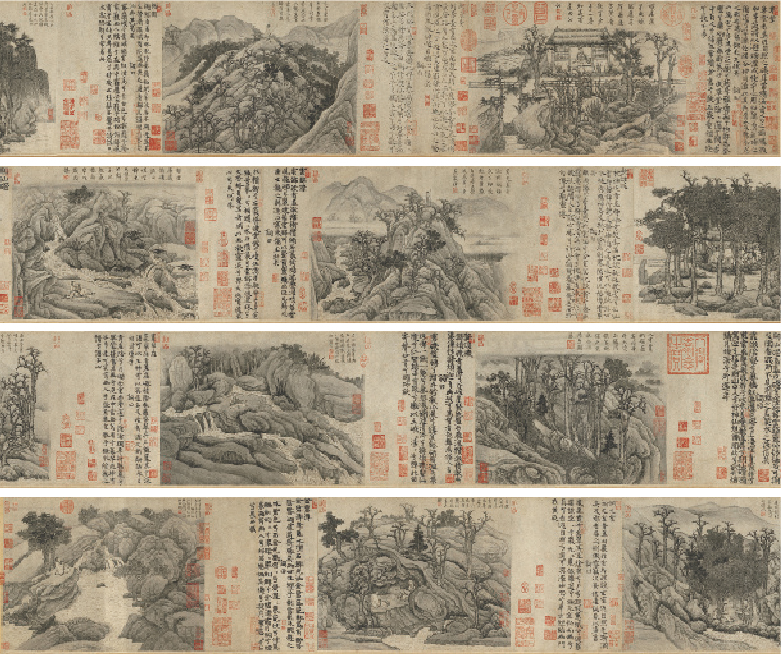 唐 盧鴻〈草堂十志圖〉，紙本水墨，29.4×600公分，國立故宮博物院藏。