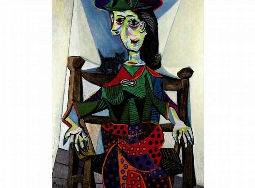 畢卡索 1941 年《朵拉與小貓》(Dora Maar au Chat)。圖片來源：http://thirddime.com/