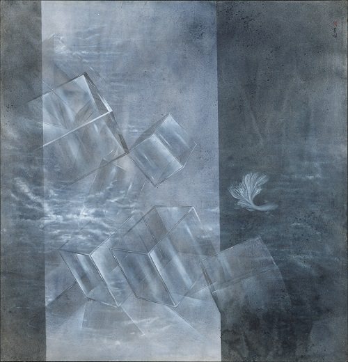 李書嫺，《鬥魚公寓-鏡2》，水墨紙本，93×90cm，2022。（國立新竹生活美學館提供）