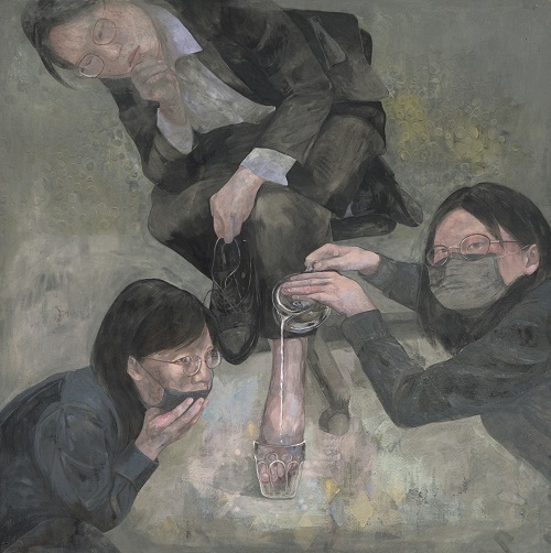陳璟，《茶番》，膠彩，91x91cm，2022。（國立新竹生活美學館提供）