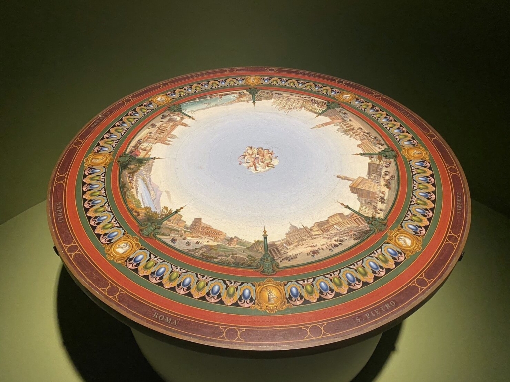 19世紀最傑出微型馬賽克藝術家米開朗基羅．巴貝里（Michelangelo Barberi，1787-1867）製作《美麗的義大利天空》，描繪義大利八大名勝日出的景象，榮獲得1851年首屆世博會最高榮譽。2023年上海世博會博物館。（攝影／…