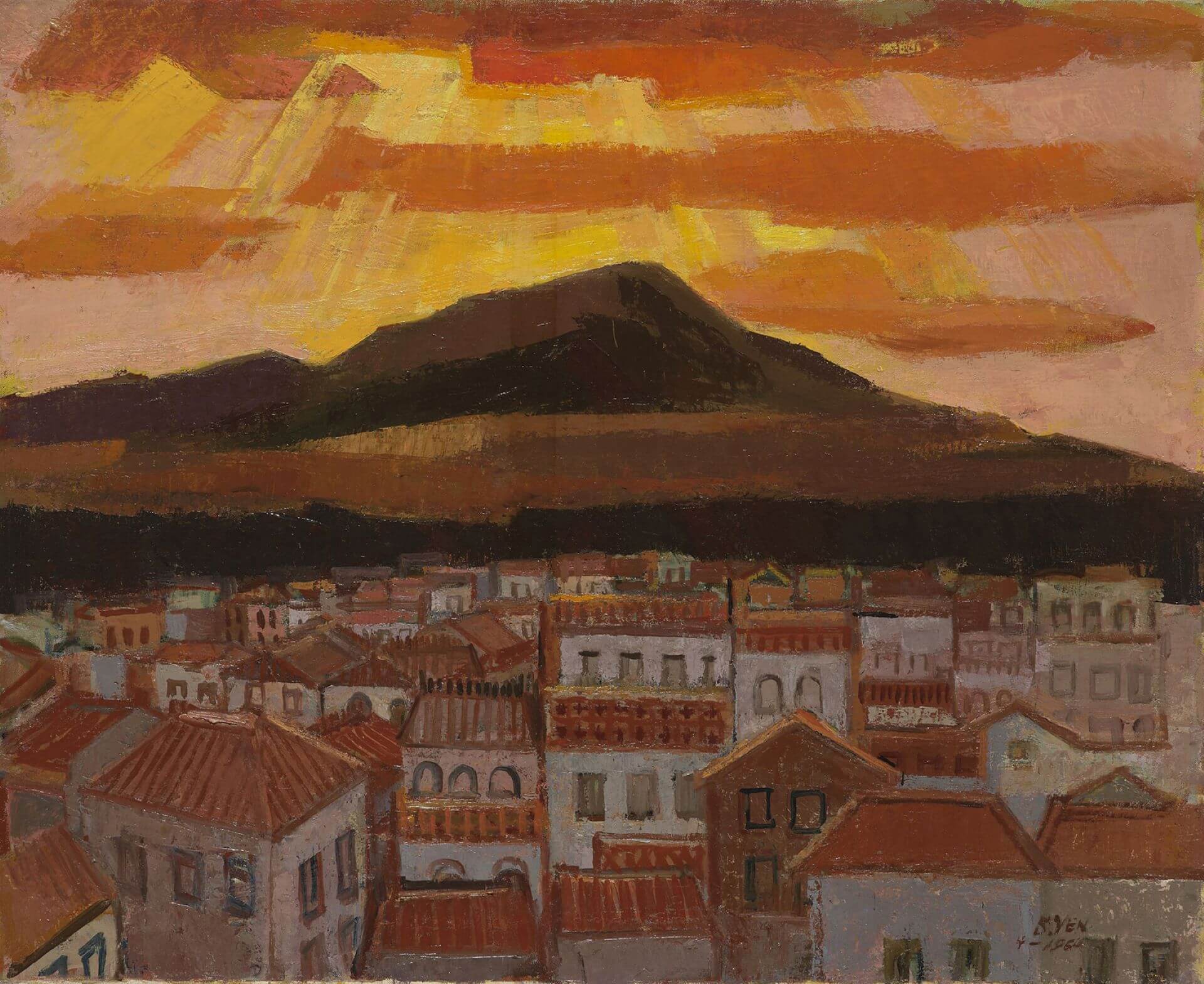 顏水龍,《稻江暮色》,1964年,油畫、65.5×80.5cm。國立臺灣美術館典藏。