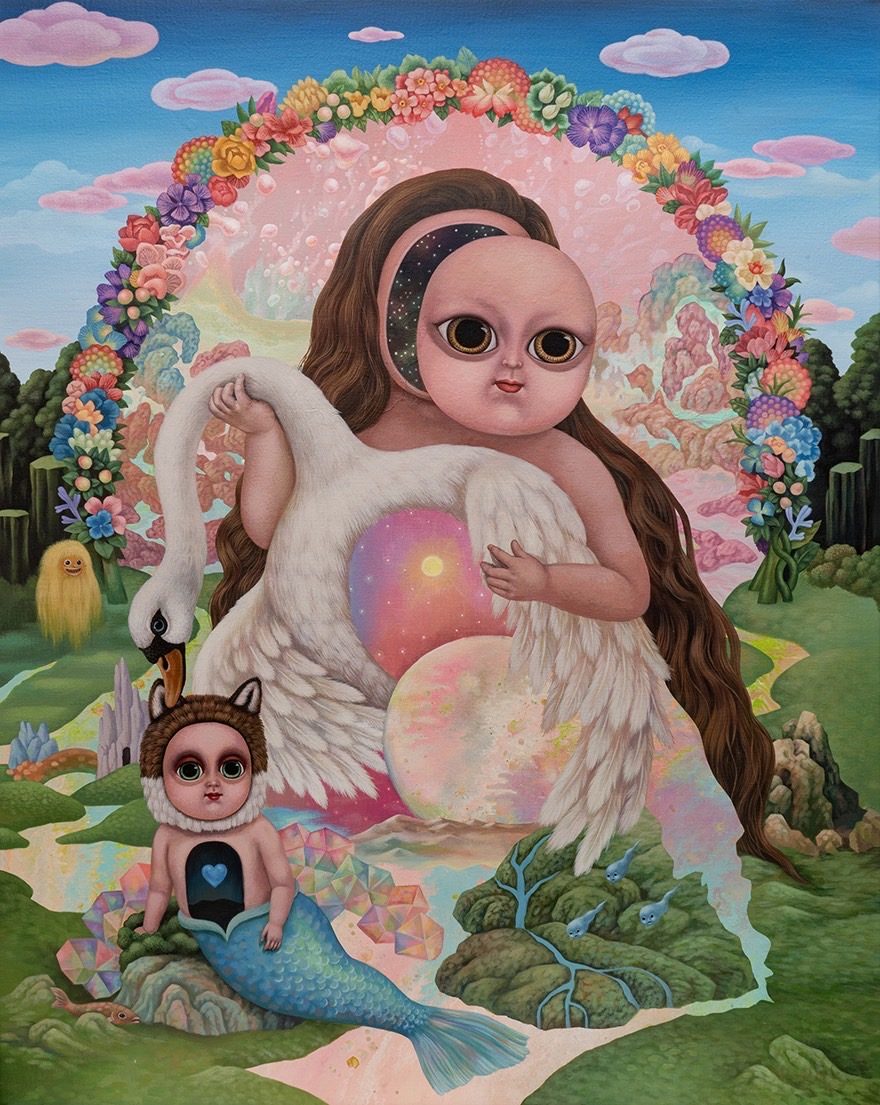 張嘉穎，《天鵝的絮語》，90.5×72.5cm&nbsp;，壓克力、畫布，2023。（采泥藝術提供）