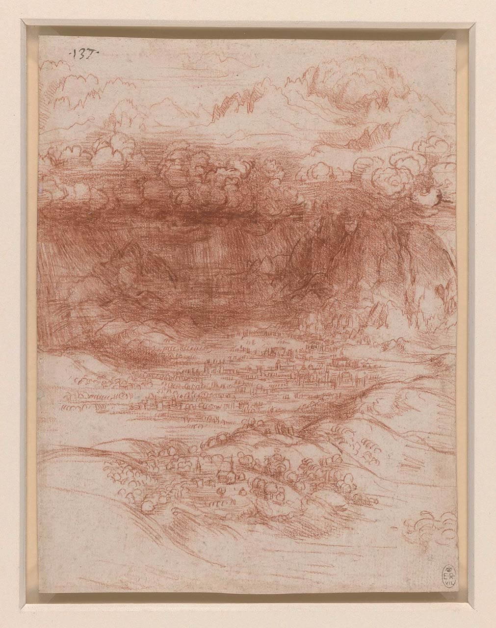 達文西，《山谷暴風》，red chalk，20.0×15.0 cm，約1506-10，英國溫莎皇家圖書館藏。（Royal Collection Trust提供）