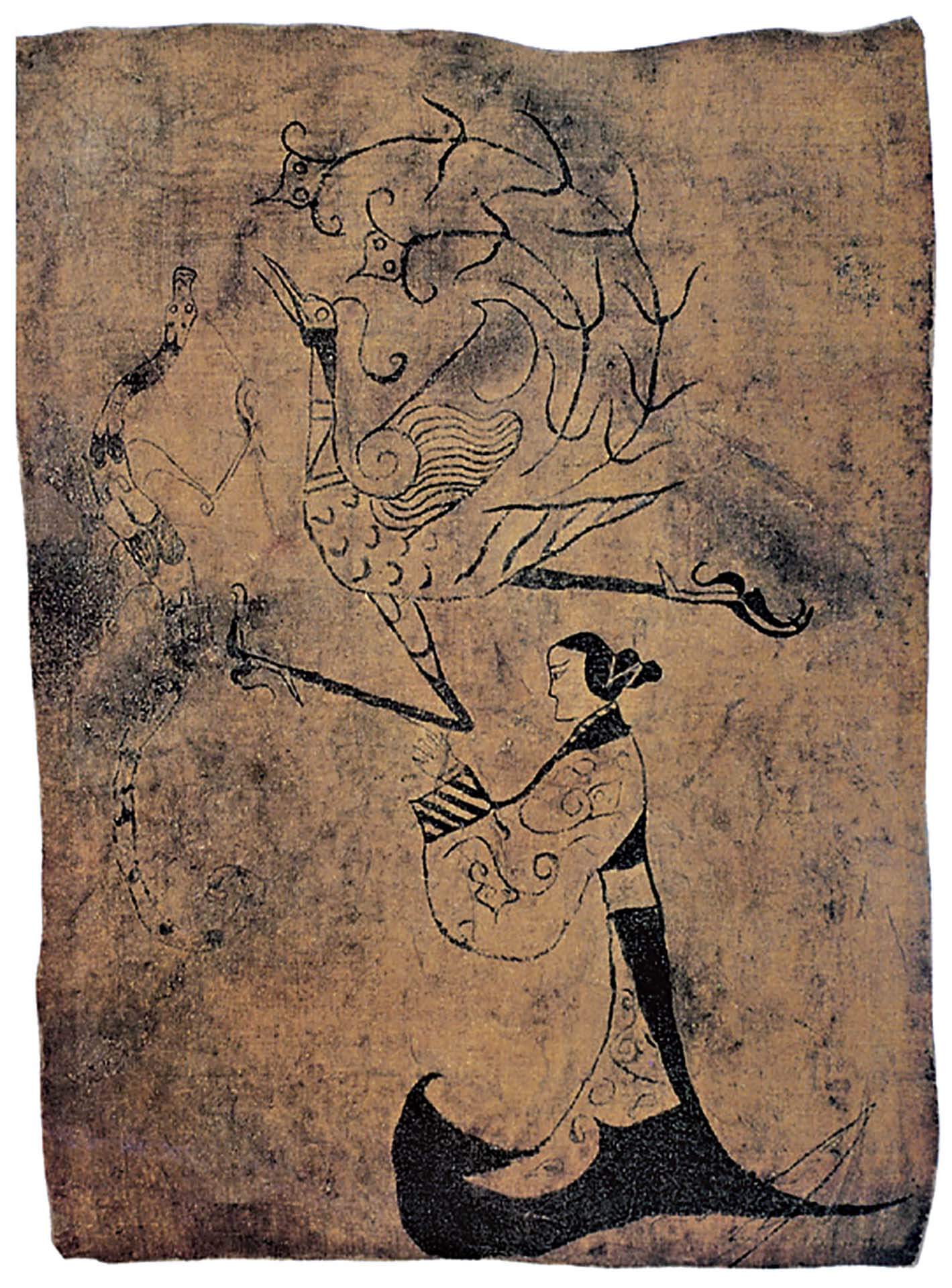 圖1 戰國中晚期〈人物龍鳳帛畫〉，帛。 31.2×23.2公分，湖南省博物館藏。