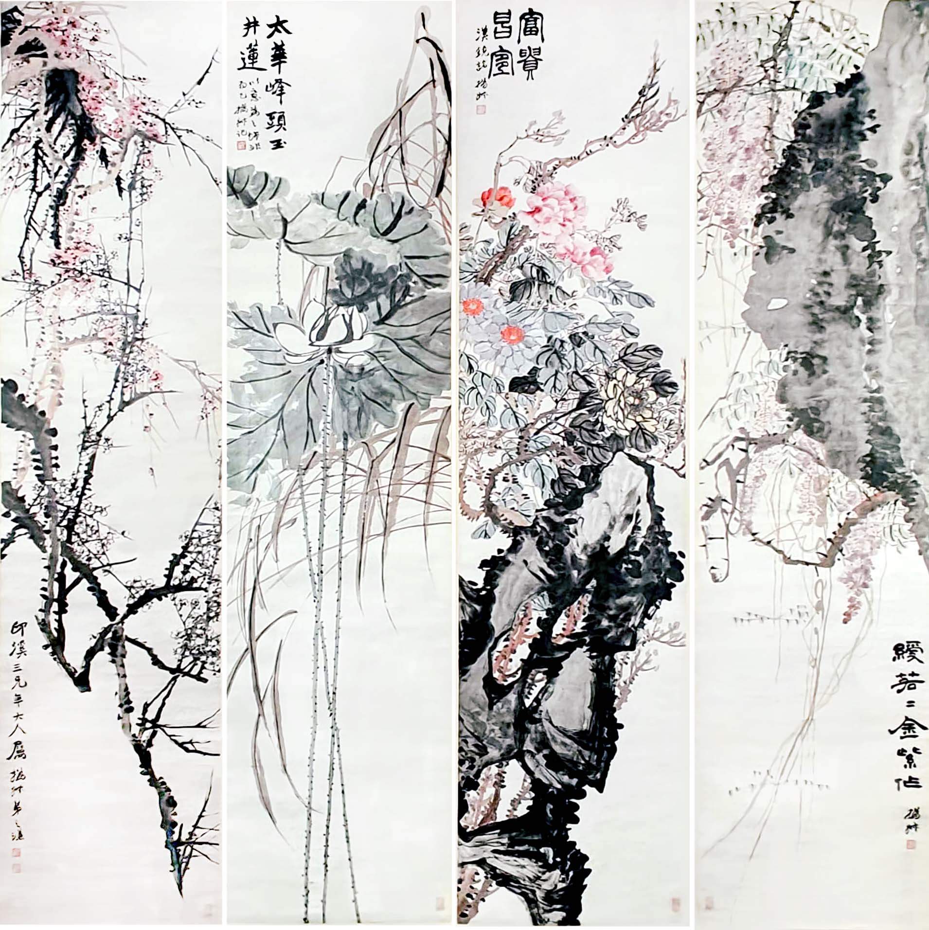 圖12 清 趙之謙〈花卉〉四屏，245×60公分×4，君匋藝術院藏。攝影／李鑫。