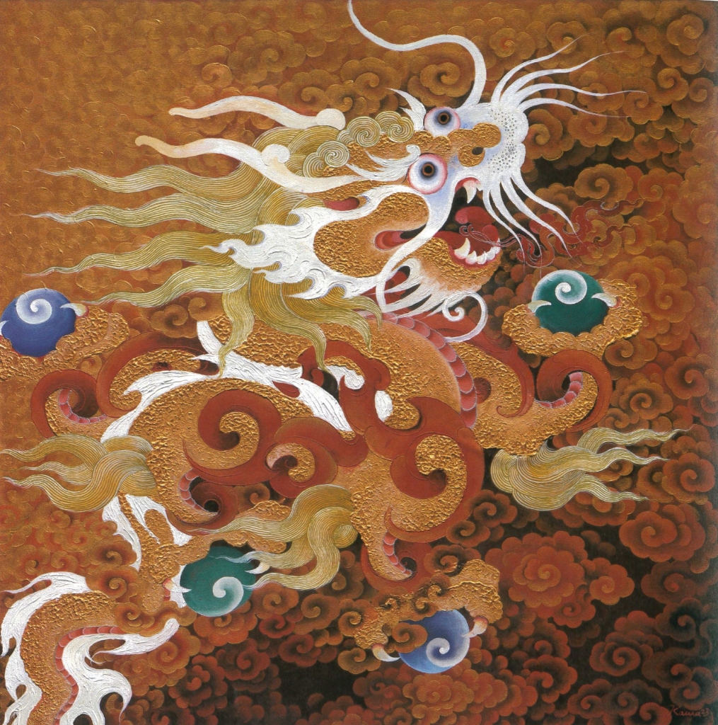 圖9 訶莎．卡瑪（Asha Kama）2023年作〈金龍〉，壓克力彩、畫布，120×120公分。