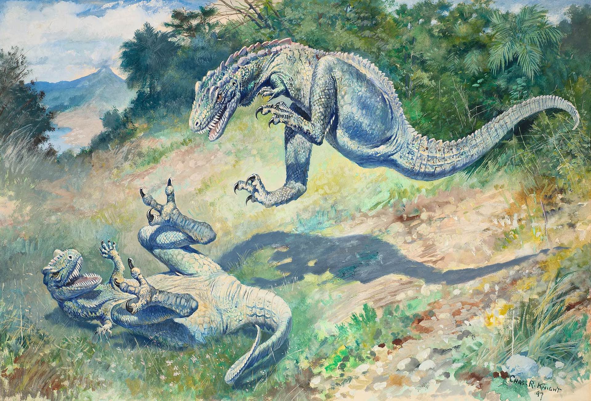 查爾斯．耐特（Charles R. Knight），《跳躍的暴風龍》（Leaping Laelaps），1897年。（Public Domain）
