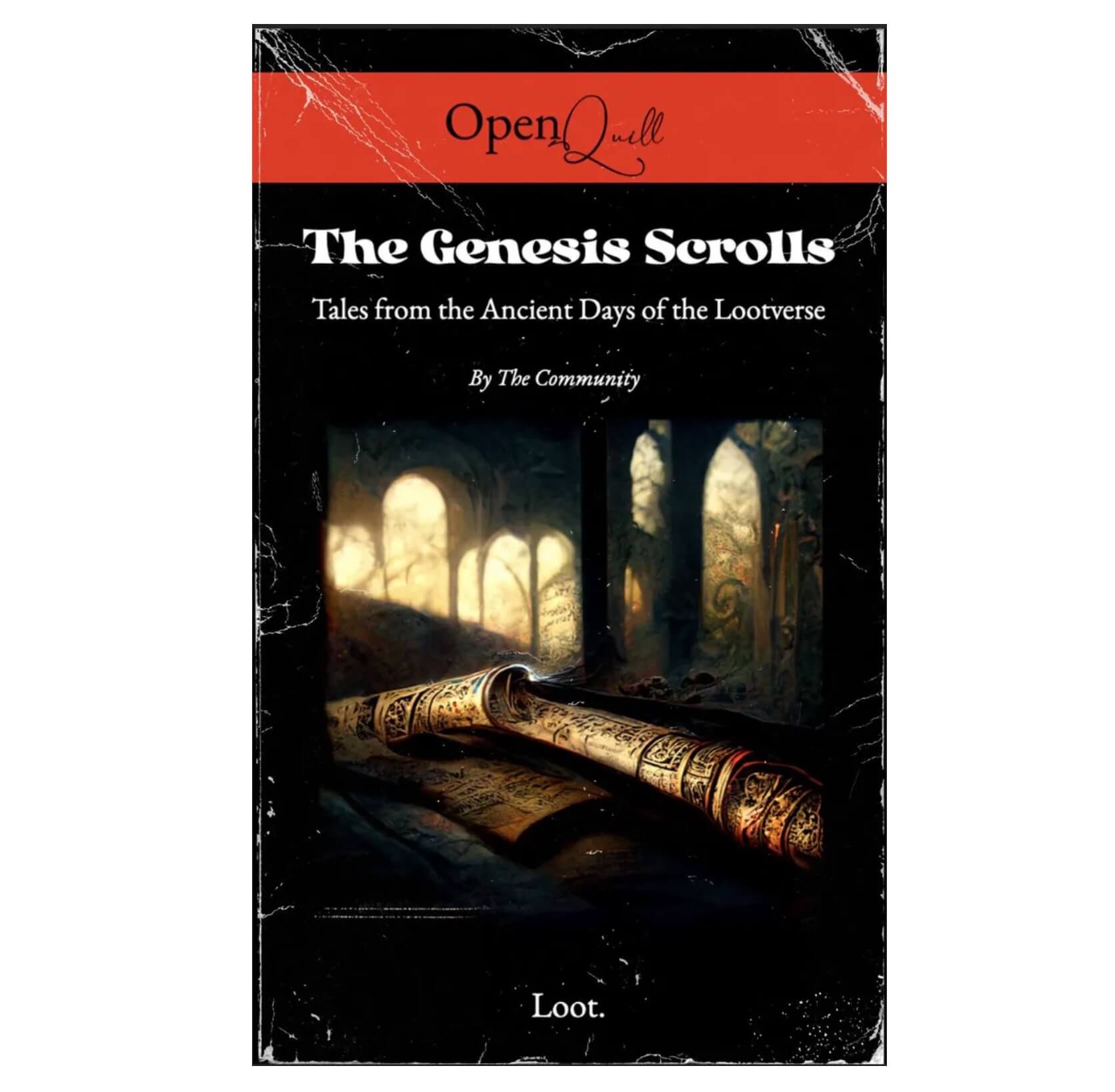 由「開放鵝毛筆」（Open Quill）共創出來的《創世卷軸》（The Genesis Scrolls）。（黃豆泥提供）