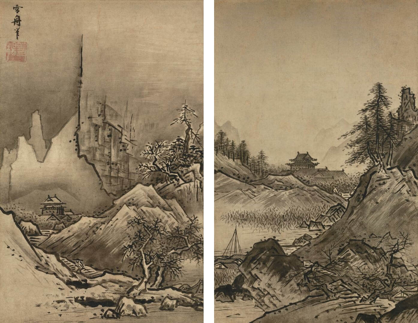 室町時代15世紀初至16世紀末 雪舟等楊〈秋冬山水圖〉，東京國立博物館藏。圖取自ColBase。