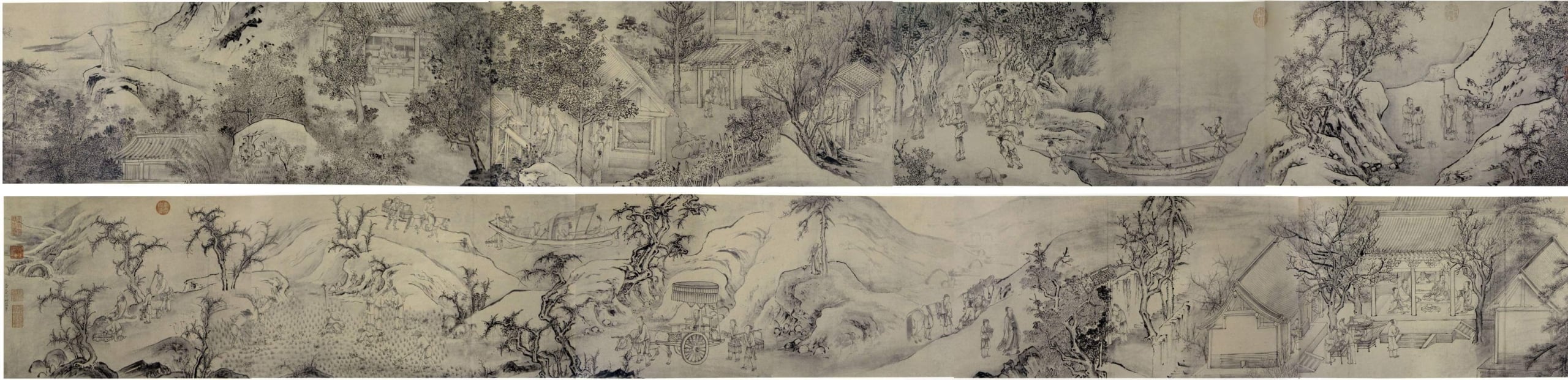 元 何澄〈歸莊圖〉,紙本水墨,41×707公分,吉林省博物院藏。