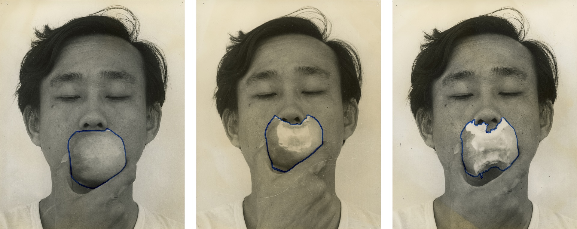 Sung Neung Kyung, Apple, 1976 (detail). Seventeen gelatin silver prints (framed) with marker pen, each 9 7/16 x 7 5/8 in…